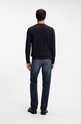 V-neck cardigan crafted in virgin wool blend, Dark Blue