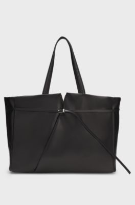 Runway BOSS Revers tote bag in leather, Black
