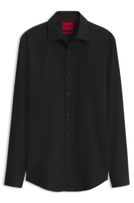 Slim-fit Kent collar shirt in cotton poplin, Black