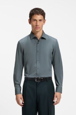 Slim-fit Kent collar shirt , Dark Grey