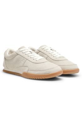 Lace-up suede trainers, Natural