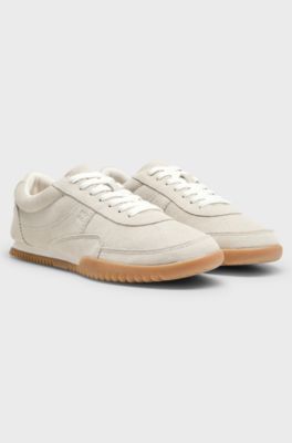 Lace-up suede trainers, Natural