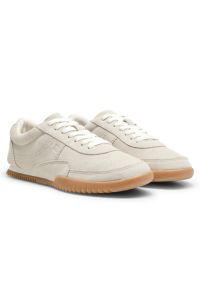 Lace-up suede trainers, Natural