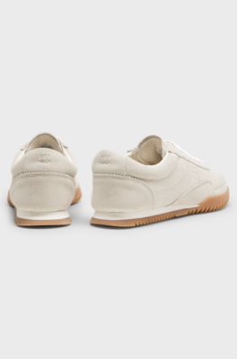 Lace-up suede trainers, Natural