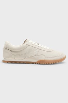 Lace-up suede trainers, Natural