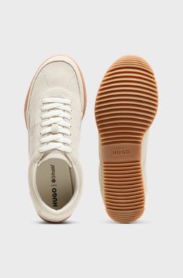 Lace-up suede trainers, Natural