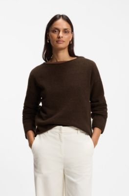 Pull Relaxed en alpaga et laine m&eacute;lang&eacute;s, Marron