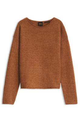 Relaxed-fit sweater in an alpaca and wool blend, Cognac