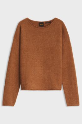 Relaxed-fit sweater in an alpaca and wool blend, Cognac