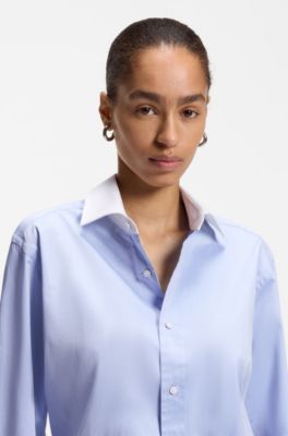 Relaxed-fit blouse in cotton twill, Blue