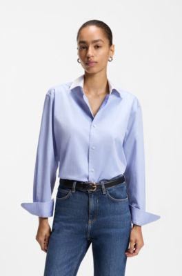Relaxed-fit blouse in cotton twill, Light Blue
