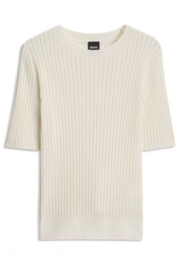Rib-knit sweater, Natural