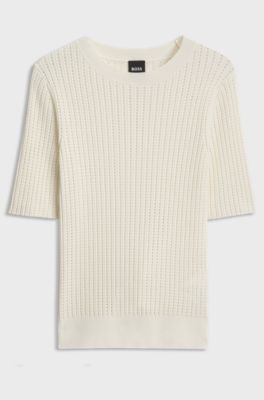 Rib-knit sweater, Natural