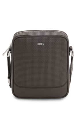 Woven-textured reporter bag, Dark Brown