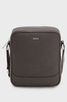 Woven-textured reporter bag, Dark Brown