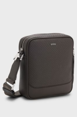 Woven-textured reporter bag, Dark Brown