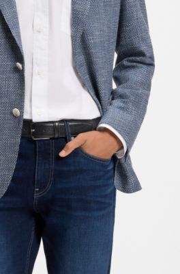 BOSS ONE Italian-leather belt, Dark Blue