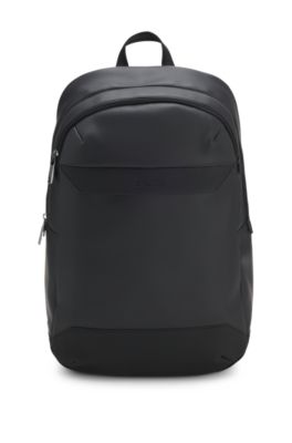Backpack in faux leather with piqu&eacute; detailing, Black