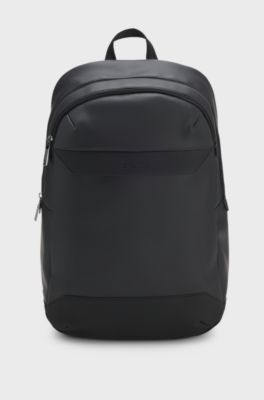 Backpack in faux leather with piqu&eacute; detailing, Black