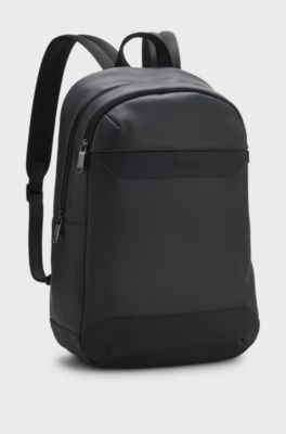 Backpack in faux leather with piqu&eacute; detailing, Black