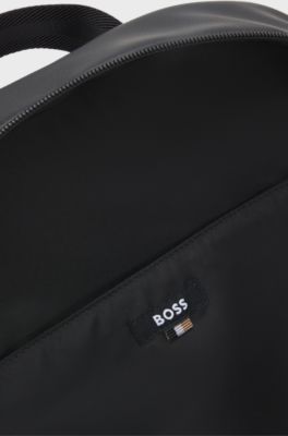 Backpack in faux leather with piqu&eacute; detailing, Black