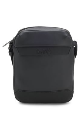 Reporter bag in faux leather with piqu&eacute; detailing, Black