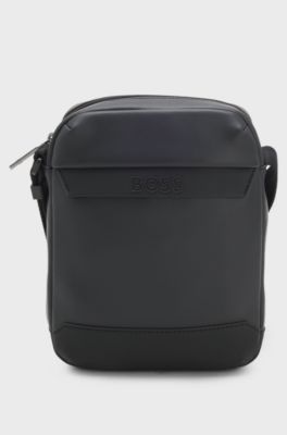 Reporter bag in faux leather with piqu&eacute; detailing, Black