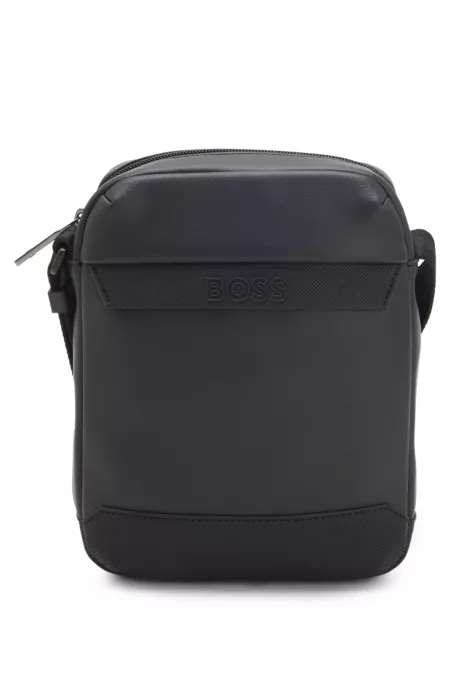 Sac reporter en similicuir avec finitions en piqué