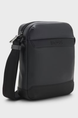Reporter bag in faux leather with piqu&eacute; detailing, Black