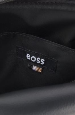 Reporter bag in faux leather with piqu&eacute; detailing, Black