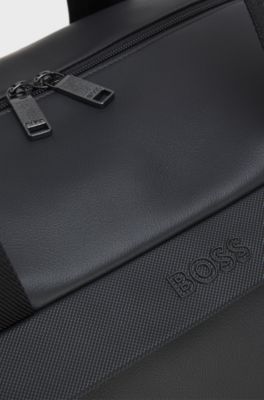 Faux-leather holdall with logo detail, Black
