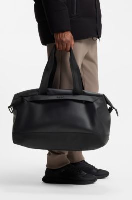 Faux-leather holdall with logo detail, Black