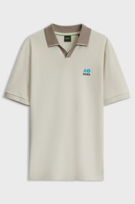 BOSS x AO stretch piqu&eacute; polo shirt, Light Beige