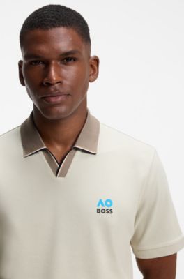 BOSS x AO stretch piqu&eacute; polo shirt, Light Beige