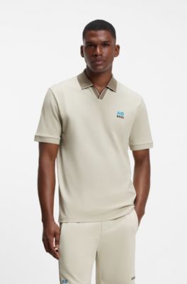 BOSS x AO stretch piqu&eacute; polo shirt, Light Beige