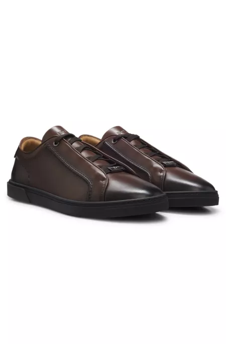 Baskets basses en cuir brossé haut de gamme