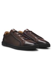Low-cut trainers in premium brushed leather, Dark Brown