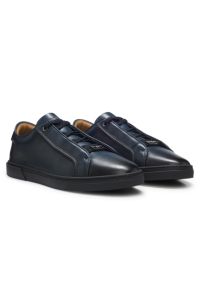 Low-cut trainers in premium brushed leather, Dark Blue