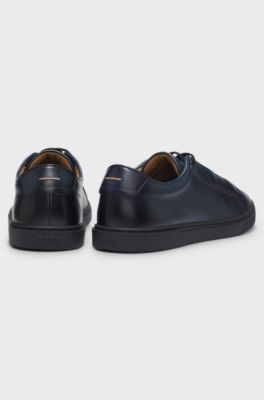 Low-cut trainers in premium brushed leather, Dark Blue