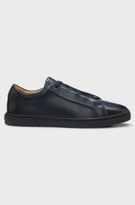 Low-cut trainers in premium brushed leather, Dark Blue