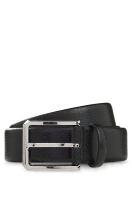 Grained-leather belt with bomb&eacute; construction, Black