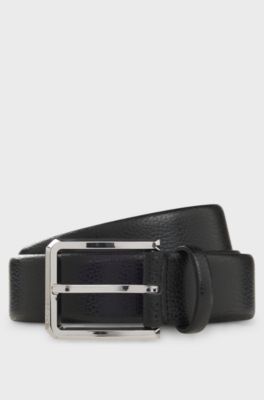Grained-leather belt with bomb&eacute; construction, Black