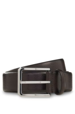Grained-leather belt with bomb&eacute; construction, Dark Brown