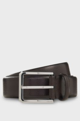 Grained-leather belt with bomb&eacute; construction, Dark Brown