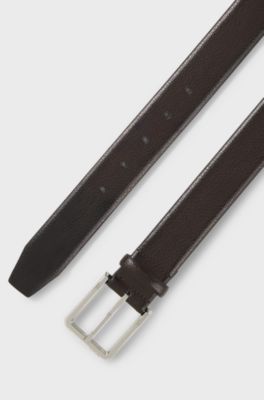 Grained-leather belt with bomb&eacute; construction, Dark Brown