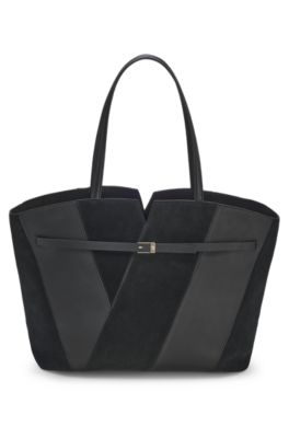 BOSS Revers suede tote bag, Black