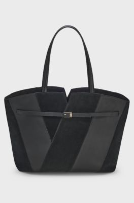 BOSS Revers suede tote bag, Black