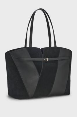 BOSS Revers suede tote bag, Black
