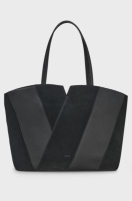 BOSS Revers suede tote bag, Black