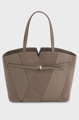 BOSS Revers suede tote bag, Taupe